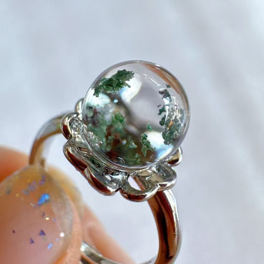 Green Ghost Crystal Ring | Natural Phantom Quartz Open Adjustable Band