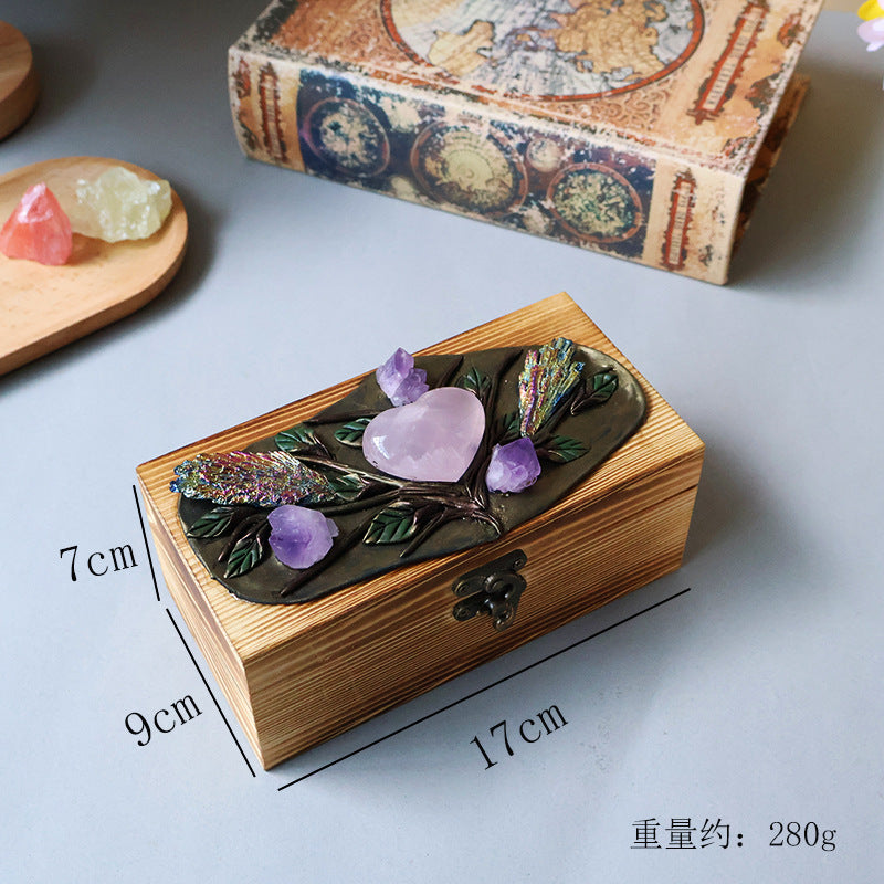 Natural crystal handmade wooden handicraft wooden box
