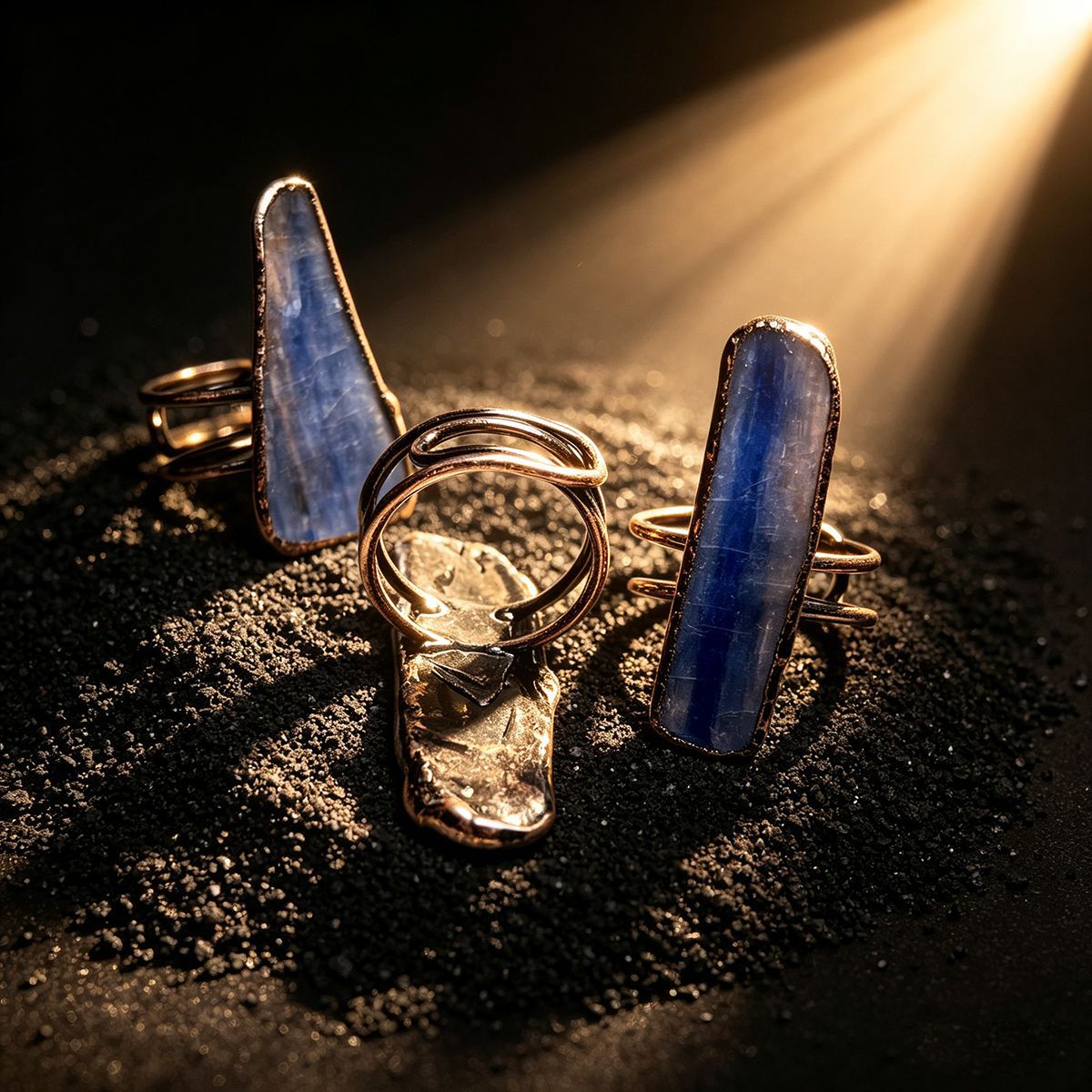 Natural Kyanite Raw Crystal Ring – Open Adjustable Band | Handmade Boho Jewelry