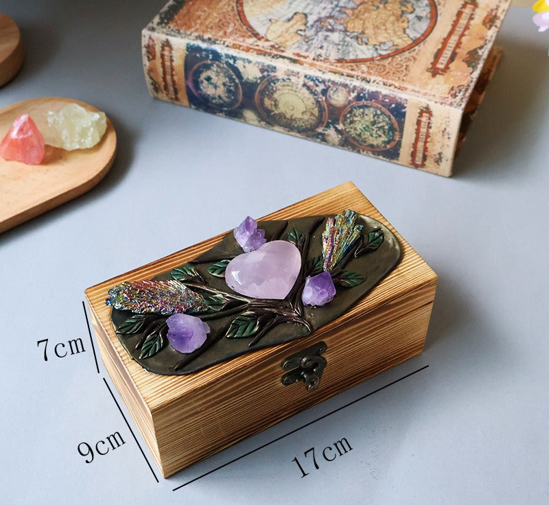 Natural crystal handmade wooden handicraft wooden box