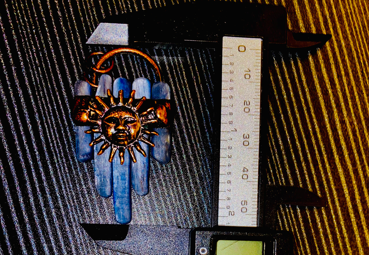 Bohemian Forest Style Raw Blue Kyanite Sun Necklace Pendant | Antique Copper | Handmade