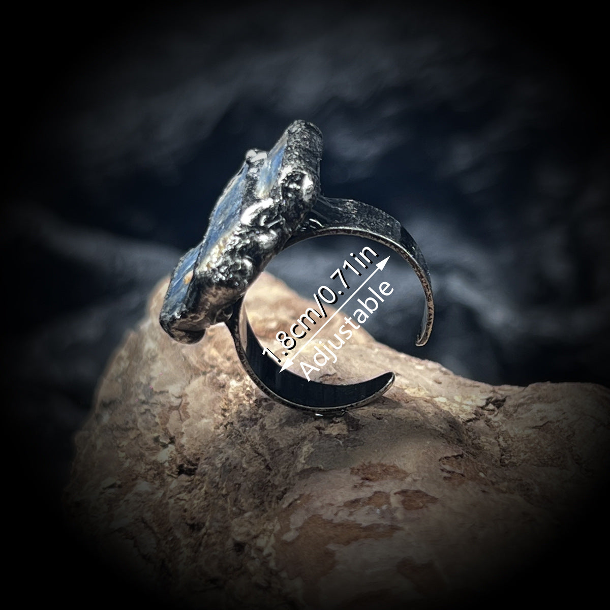Bohemian Forest Style Triple Blue Crystal Raw Stone Ring | Adjustable Antique Silver | Handmade