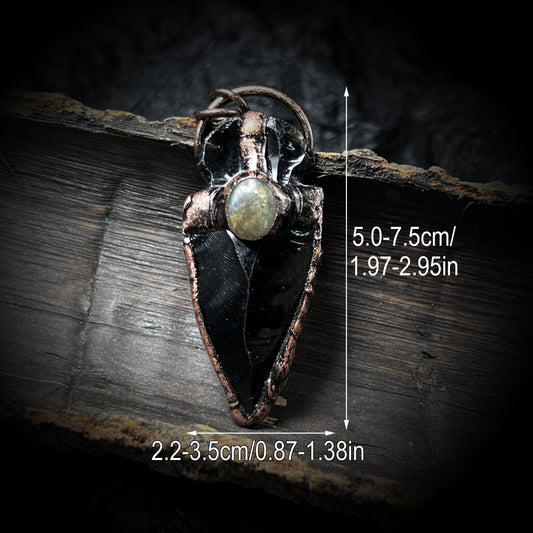 Hand-Hammered Obsidian Arrow Pendant | Copper-Plated Elongated Stone Necklace