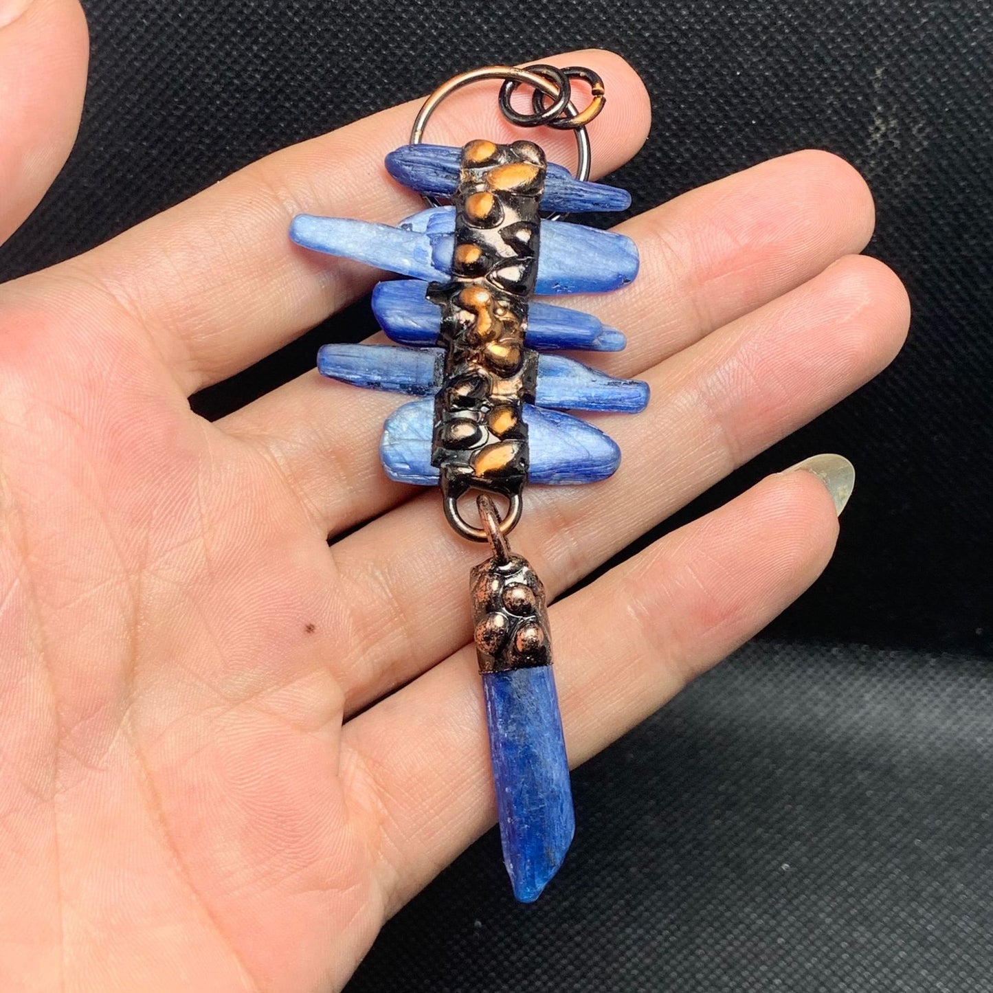 Blue Kyanite Raw Stone Pendant Set | Bohemian Bronze Statement Jewelry