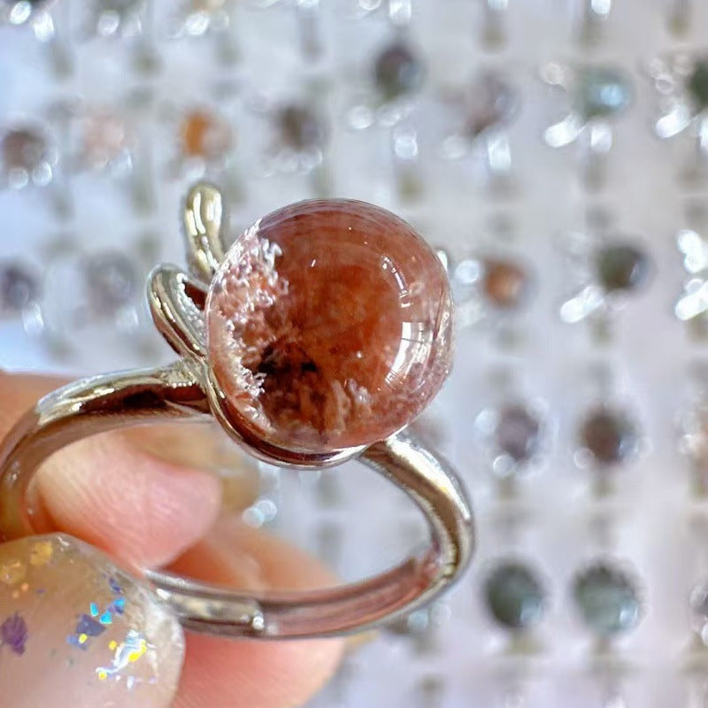 Natural crystal ring Green ghost color ghost crystal egg surface ring surface Cornucopia opening adjustable ring