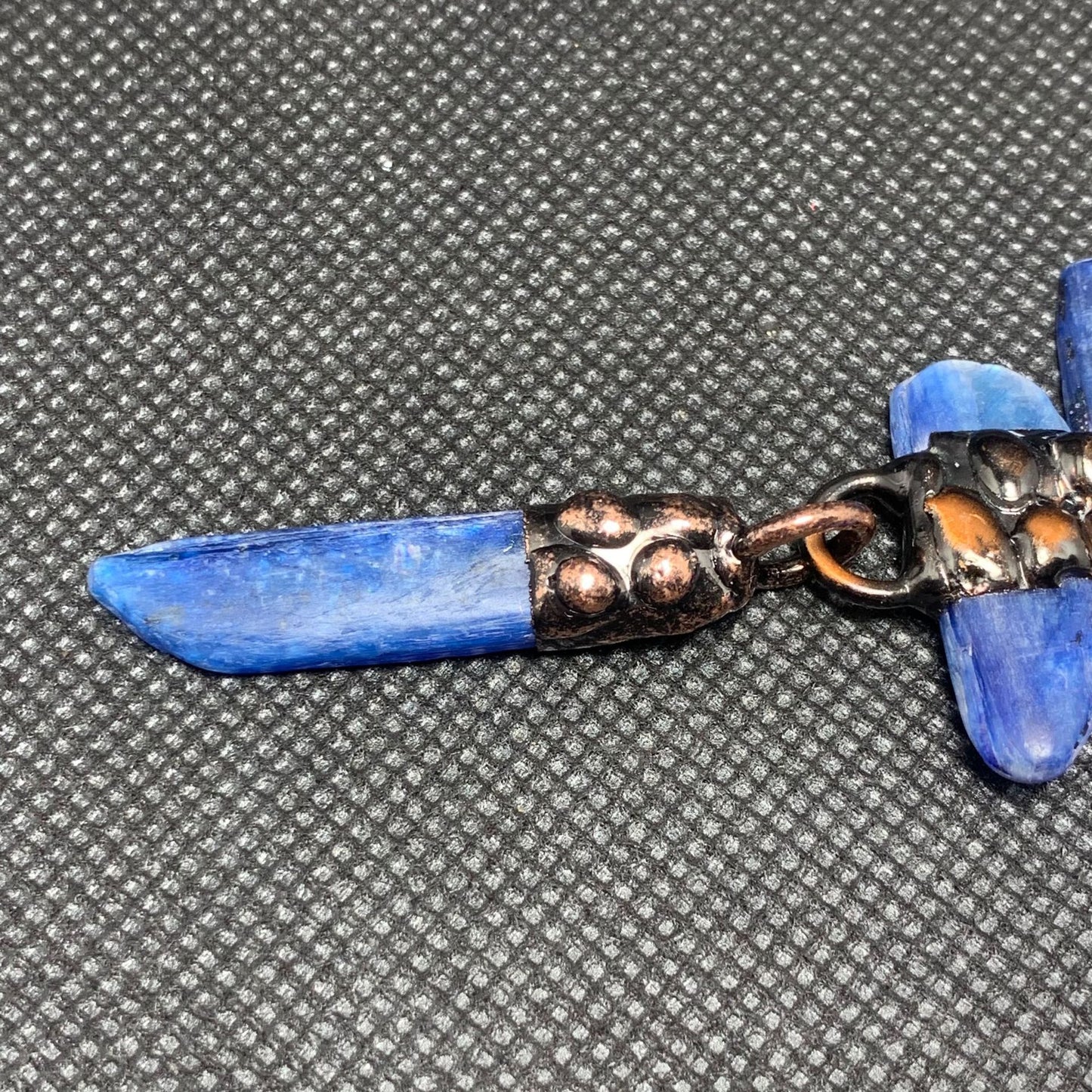 Blue Kyanite Raw Stone Pendant Set | Bohemian Bronze Statement Jewelry