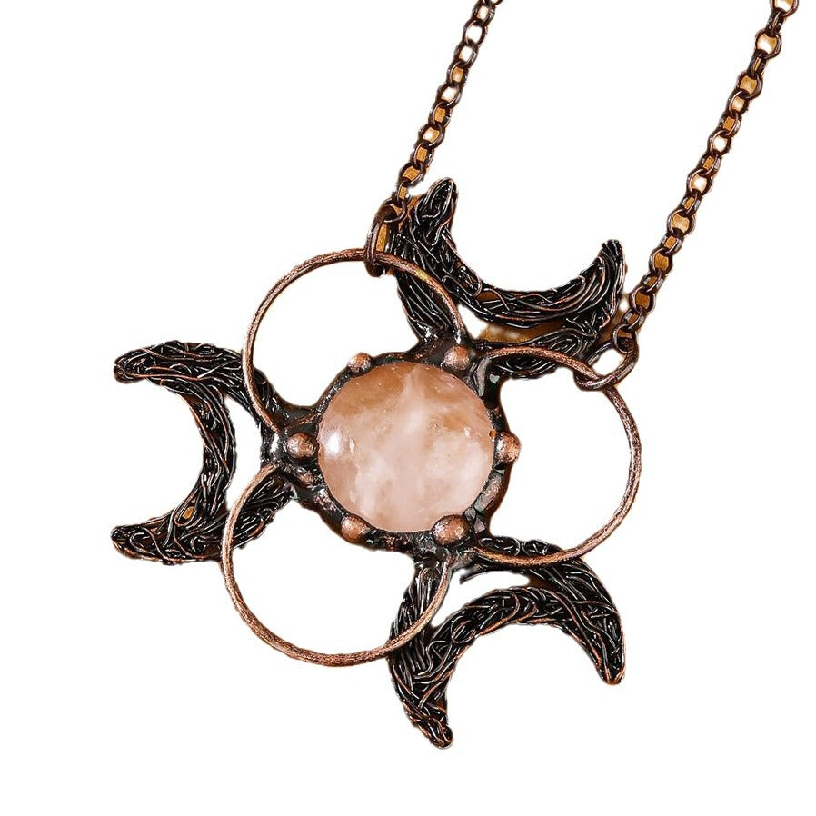 Three Moons Natural White Crystal Pendant Necklace | Bohemian Layering Jewelry
