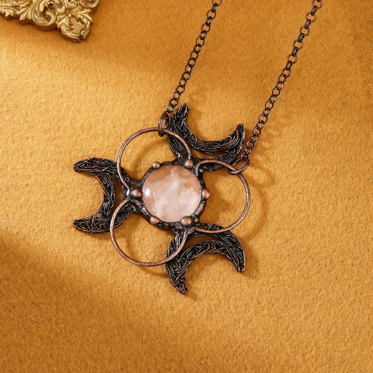 Three Moons Natural White Crystal Pendant Necklace | Bohemian Layering Jewelry