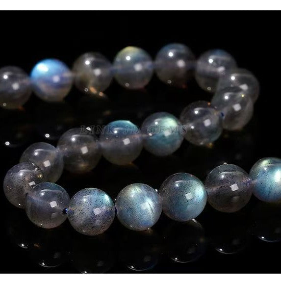 7A Natural Elongated Stone Gray Moonlight Round Bead Bracelet