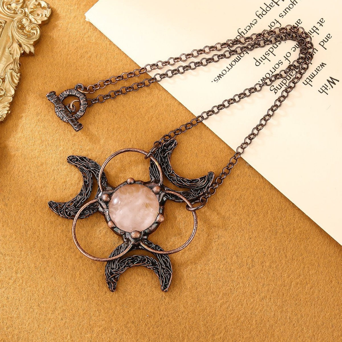 Three Moons Natural White Crystal Pendant Necklace | Bohemian Layering Jewelry
