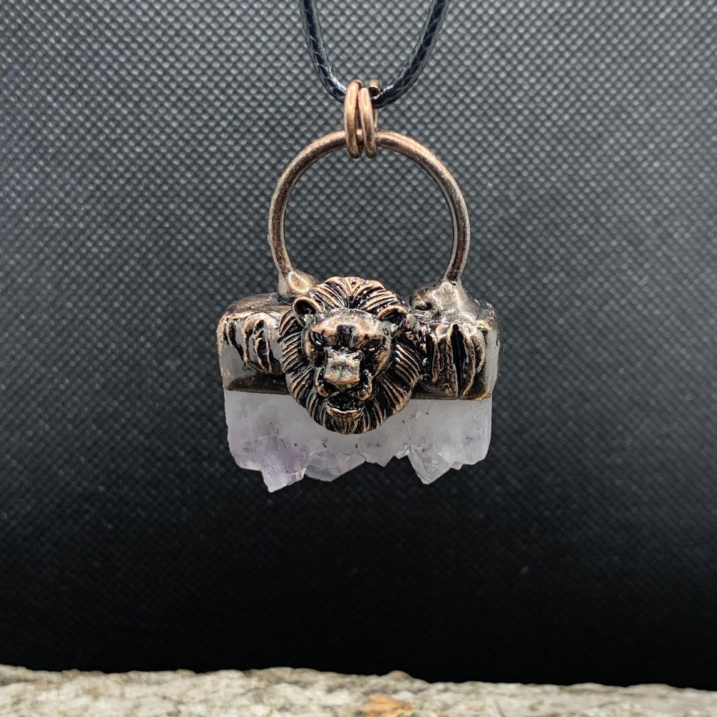 Natural amethyst crystal bud bronze inlaid pendant