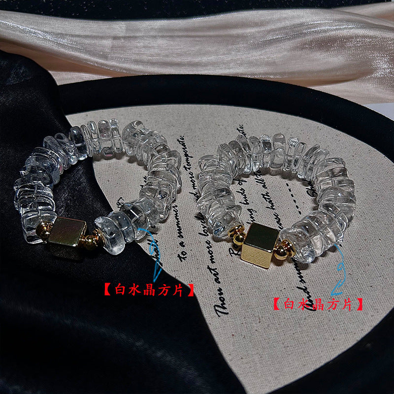 Natural white crystal irregular rough stone bracelet.