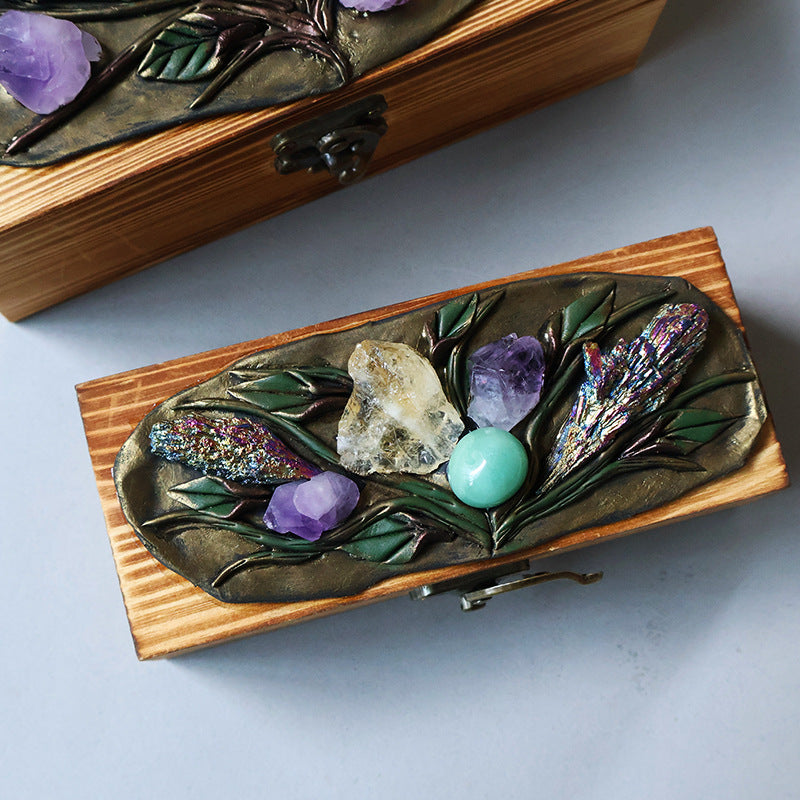 Natural crystal handmade wooden handicraft wooden box