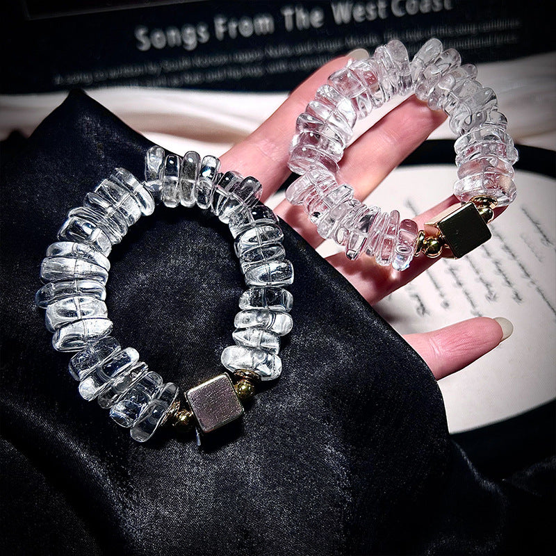 Natural white crystal irregular rough stone bracelet.