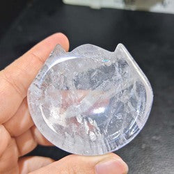 White Crystal Cat Bowl | Natural Quartz Carved Kitten Dish Decor