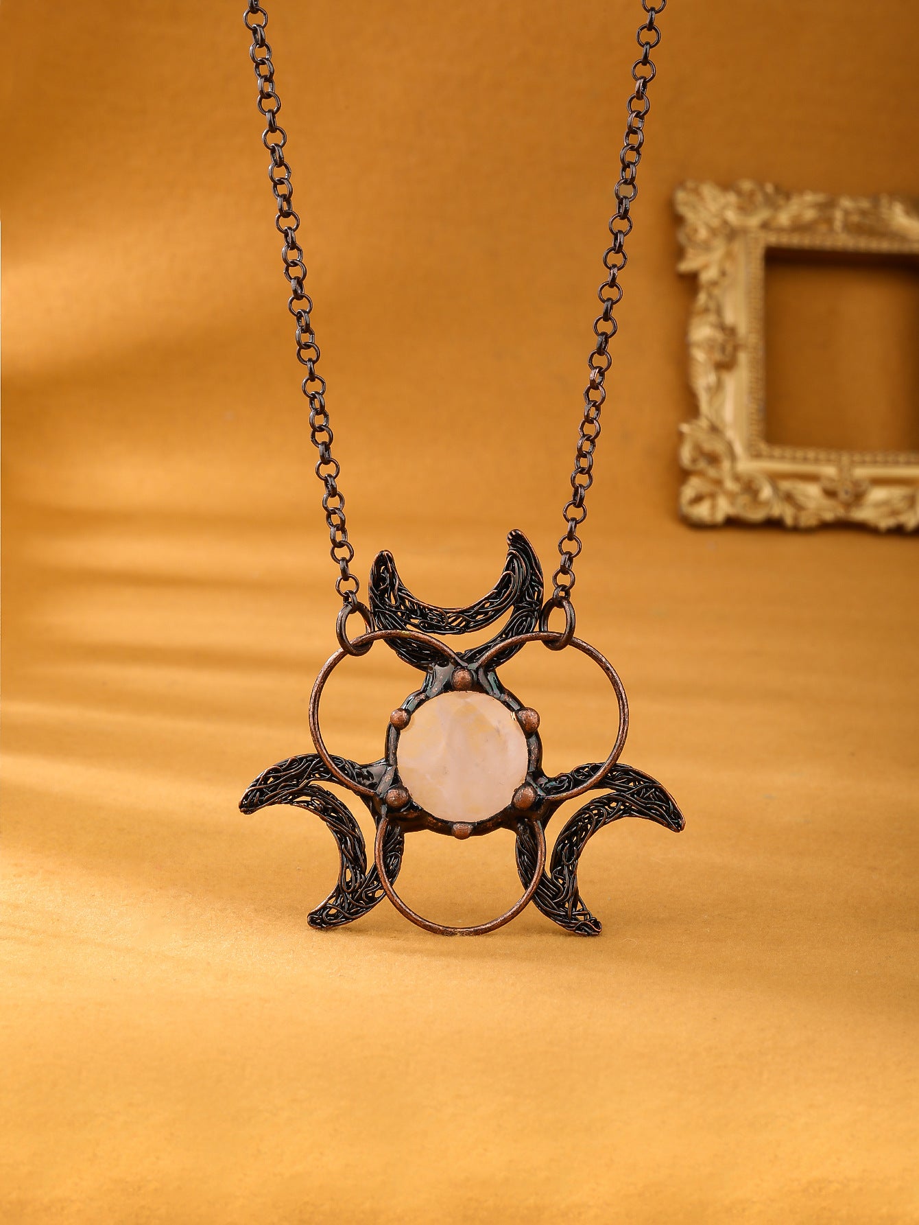 Three Moons Natural White Crystal Pendant Necklace | Bohemian Layering Jewelry