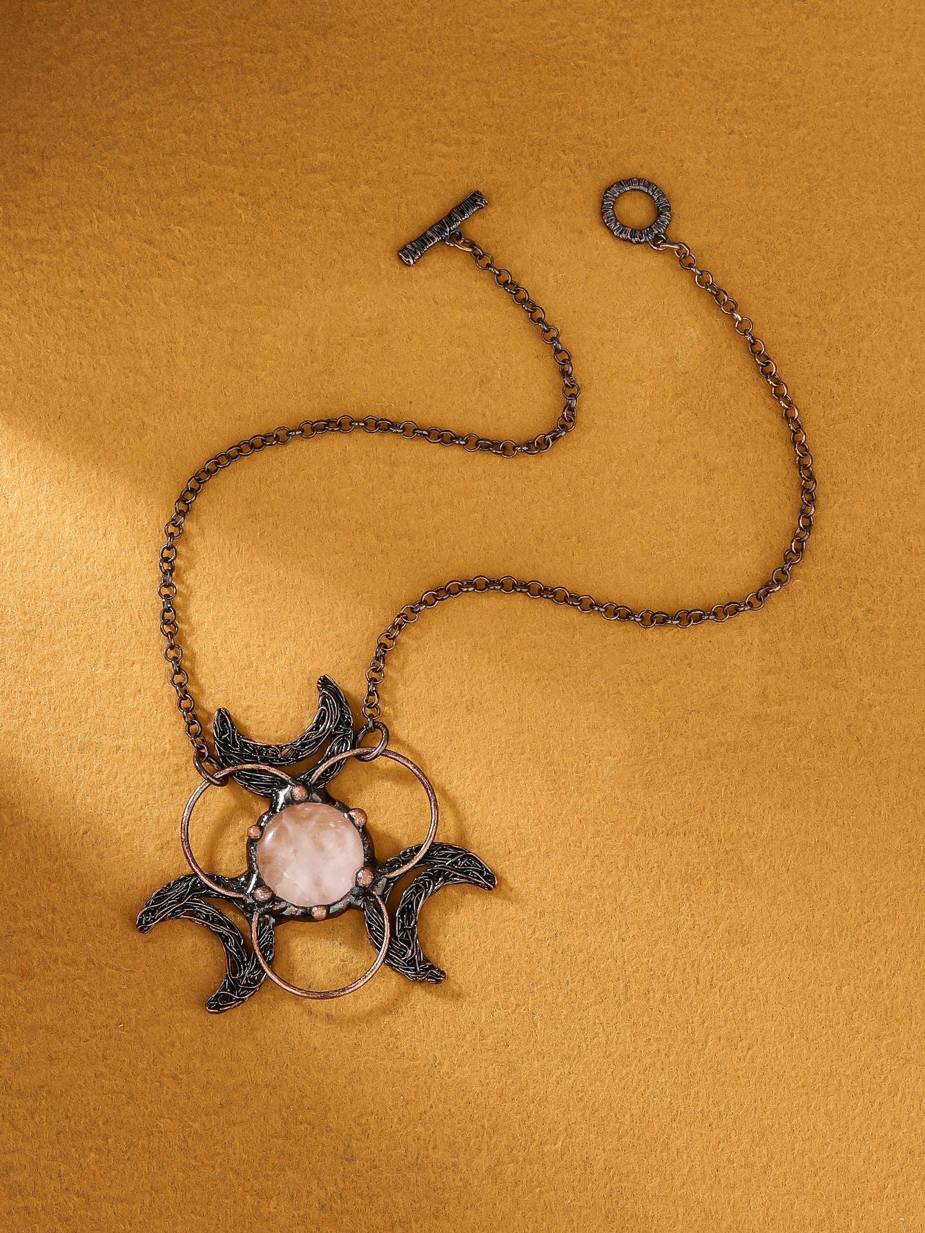 Three Moons Natural White Crystal Pendant Necklace | Bohemian Layering Jewelry