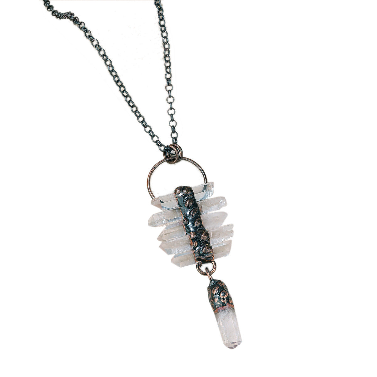 Natural white crystal hexagonal column pendant necklace