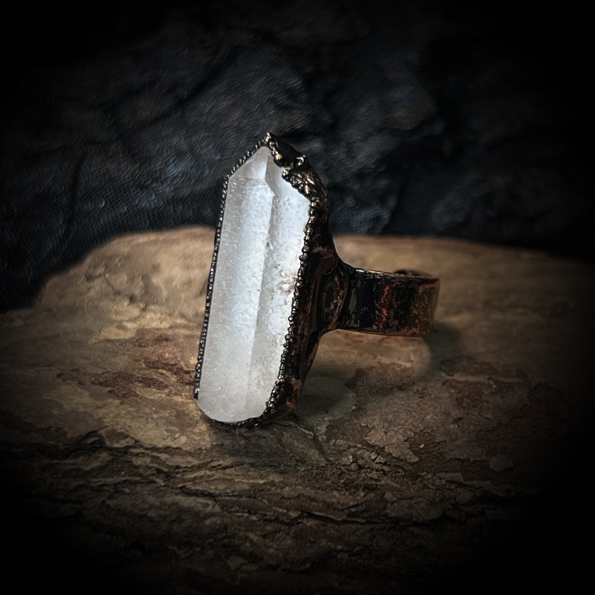 Bohemian Forest Style Raw Stone Ring | Adjustable Copper Open Band | Multiple Stone Options