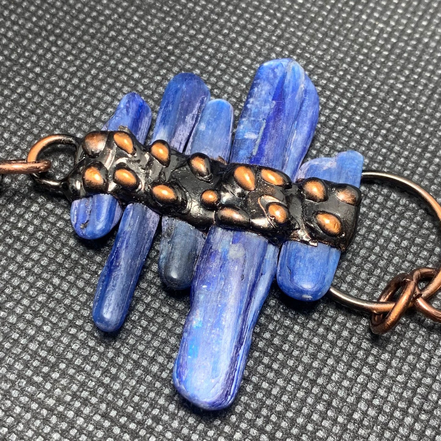 Blue Kyanite Raw Stone Pendant Set | Bohemian Bronze Statement Jewelry