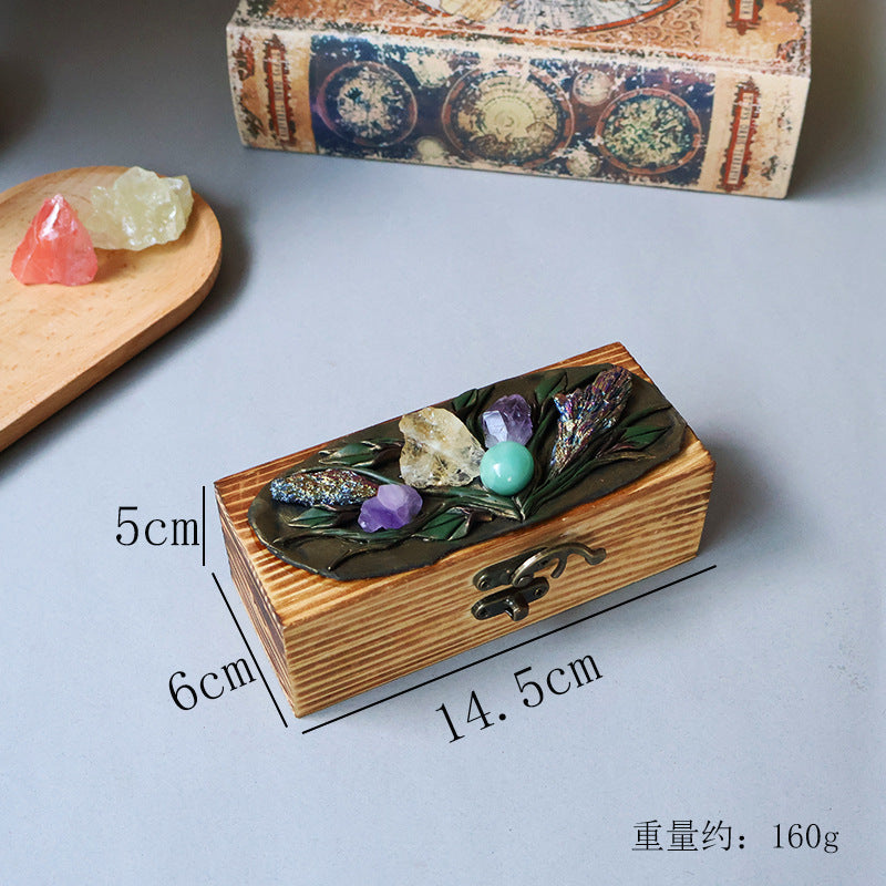 Natural crystal handmade wooden handicraft wooden box