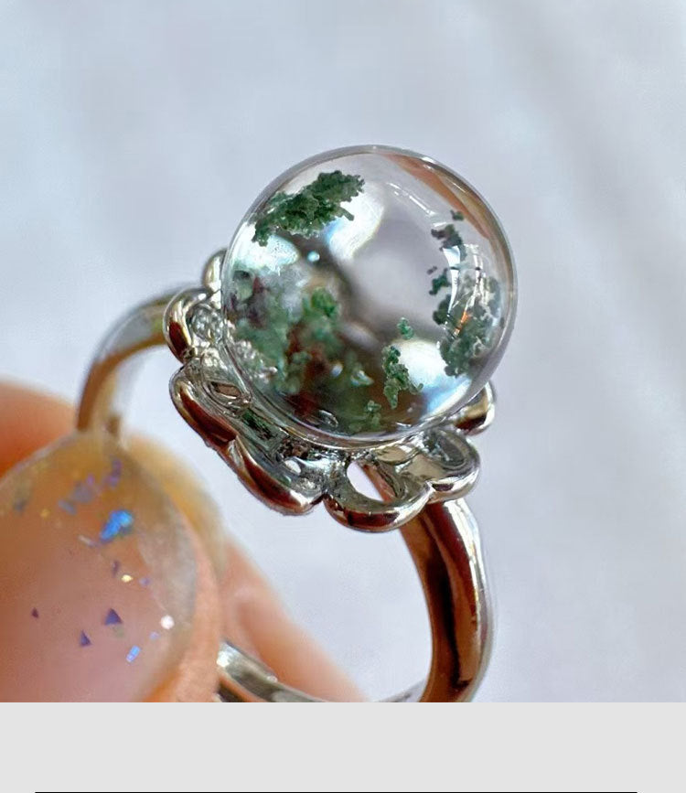 Natural crystal ring Green ghost color ghost crystal egg surface ring surface Cornucopia opening adjustable ring