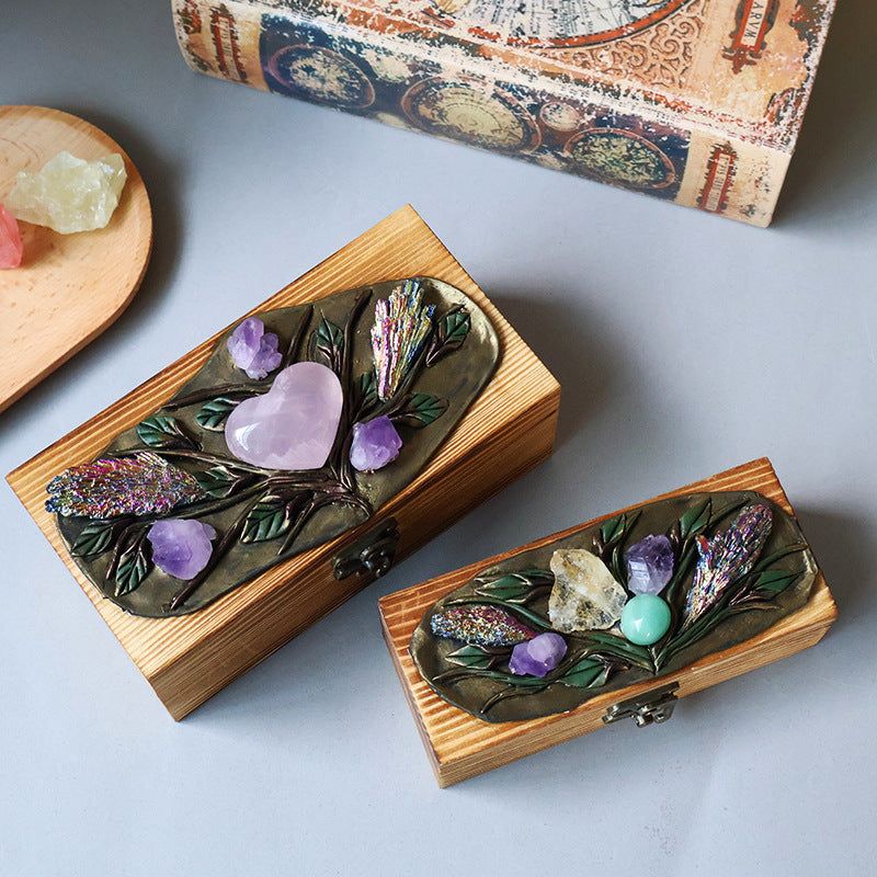 Natural crystal handmade wooden handicraft wooden box