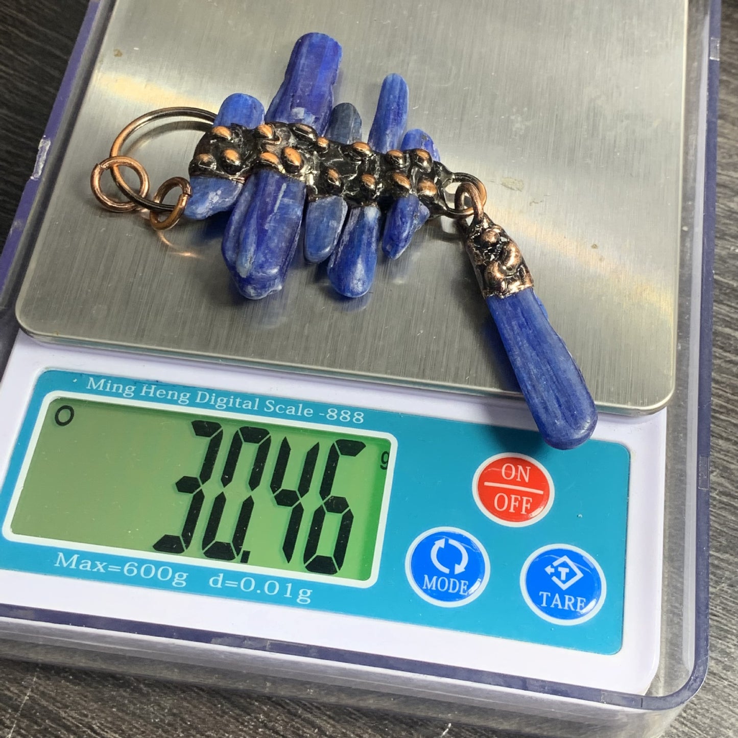 Blue Kyanite Raw Stone Pendant Set | Bohemian Bronze Statement Jewelry