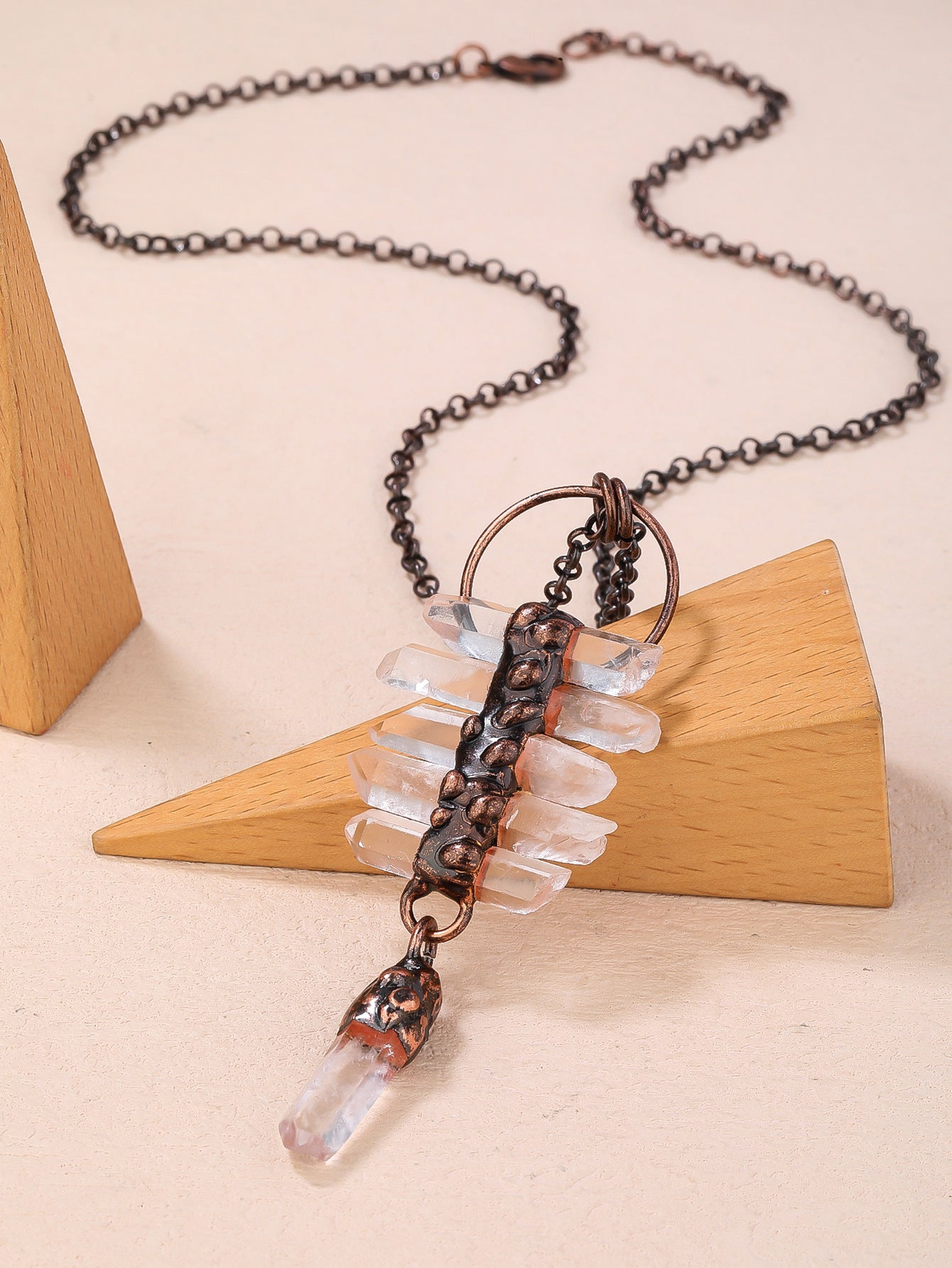Natural white crystal hexagonal column pendant necklace