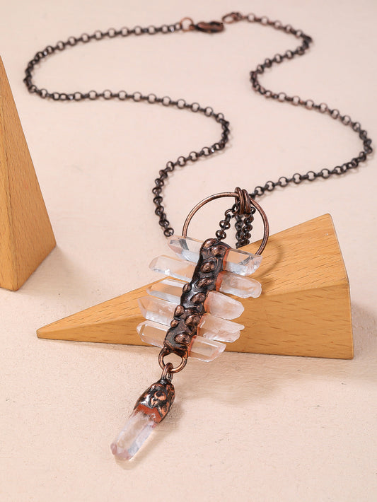 Natural white crystal hexagonal column pendant necklace
