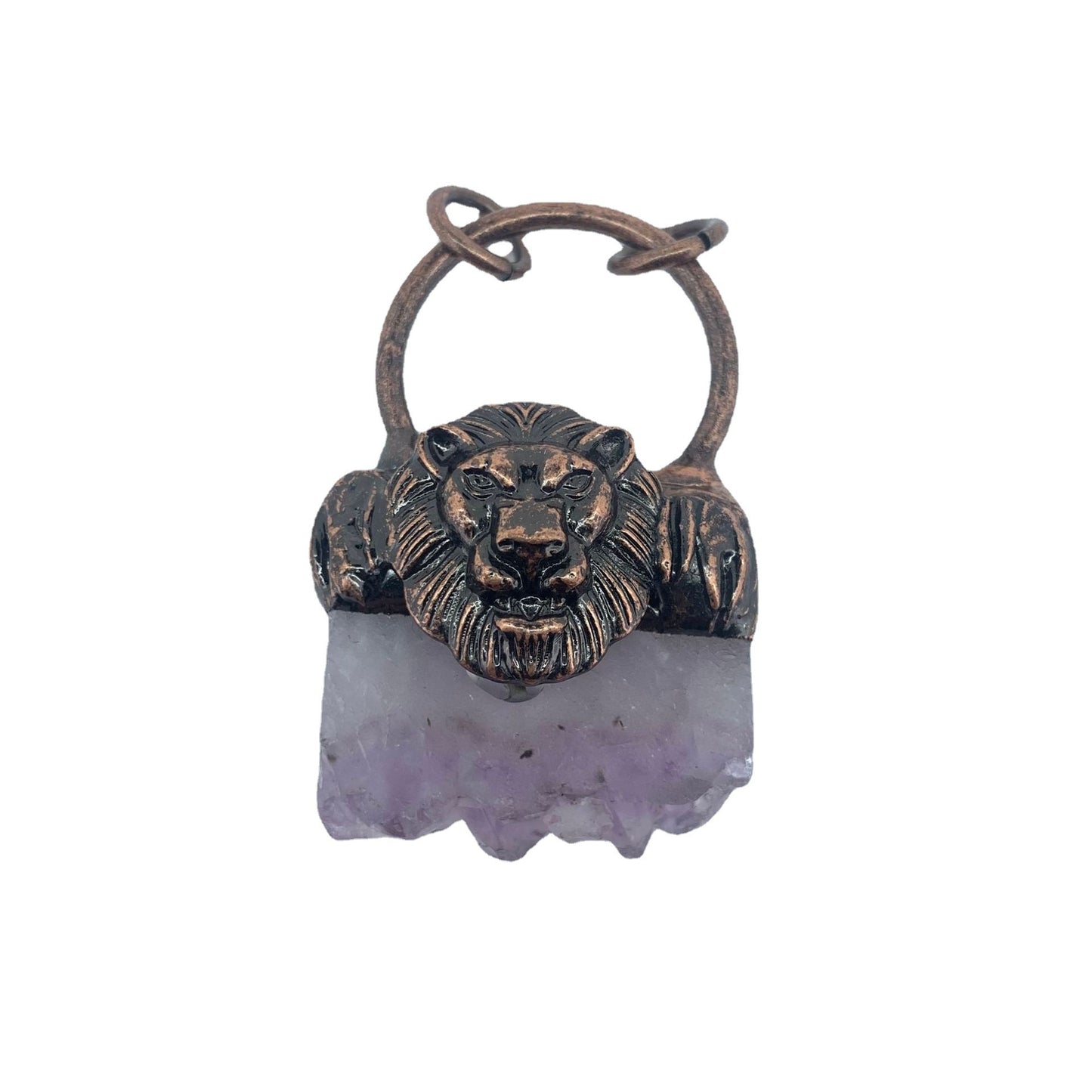 Natural amethyst crystal bud bronze inlaid pendant