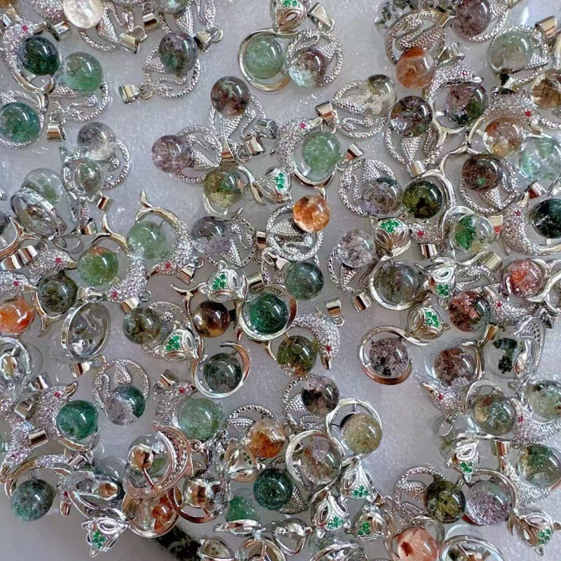 Natural crystal ring Green ghost color ghost crystal egg surface ring surface Cornucopia opening adjustable ring