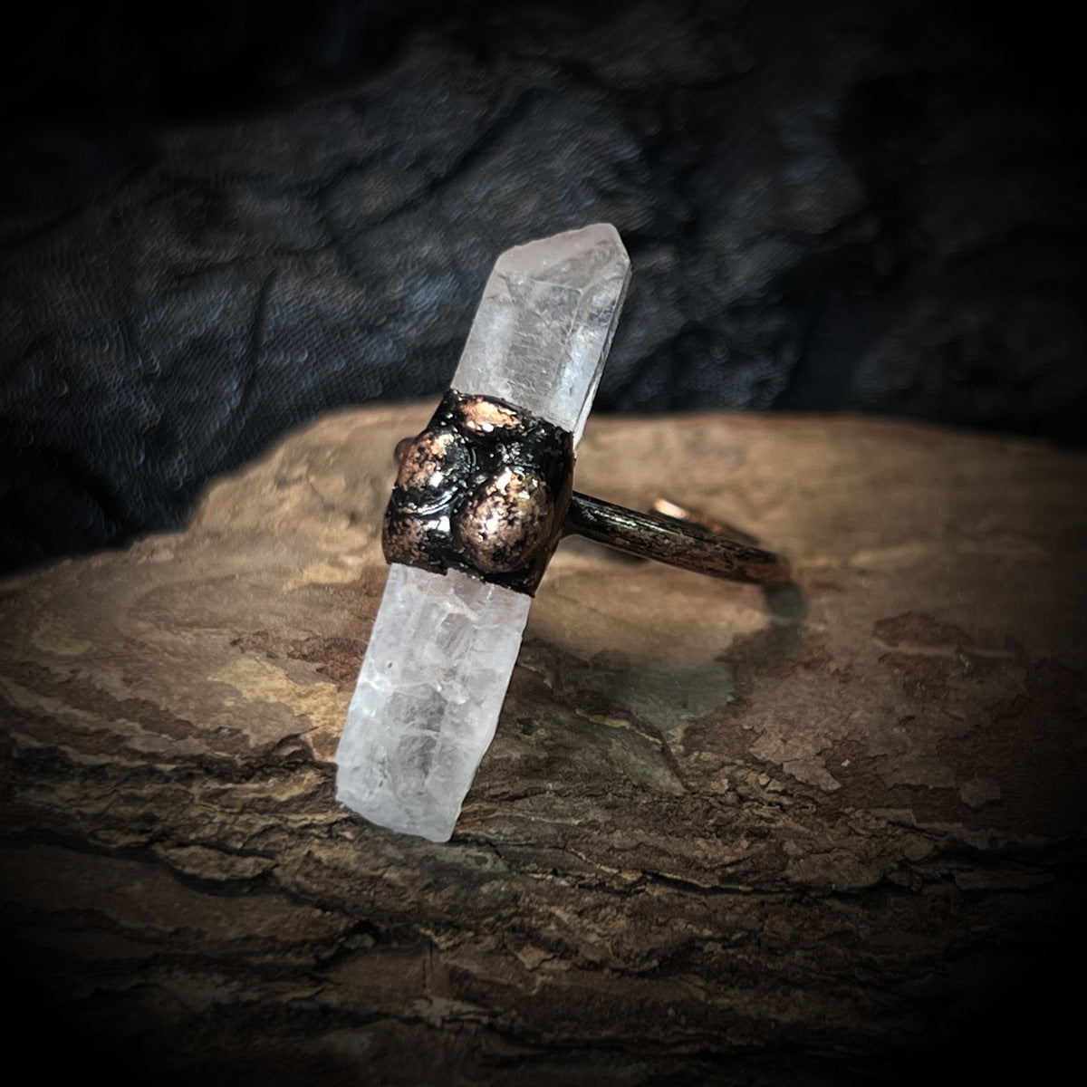 Bohemian Forest Style Raw Stone Ring | Adjustable Copper Open Band | Multiple Stone Options