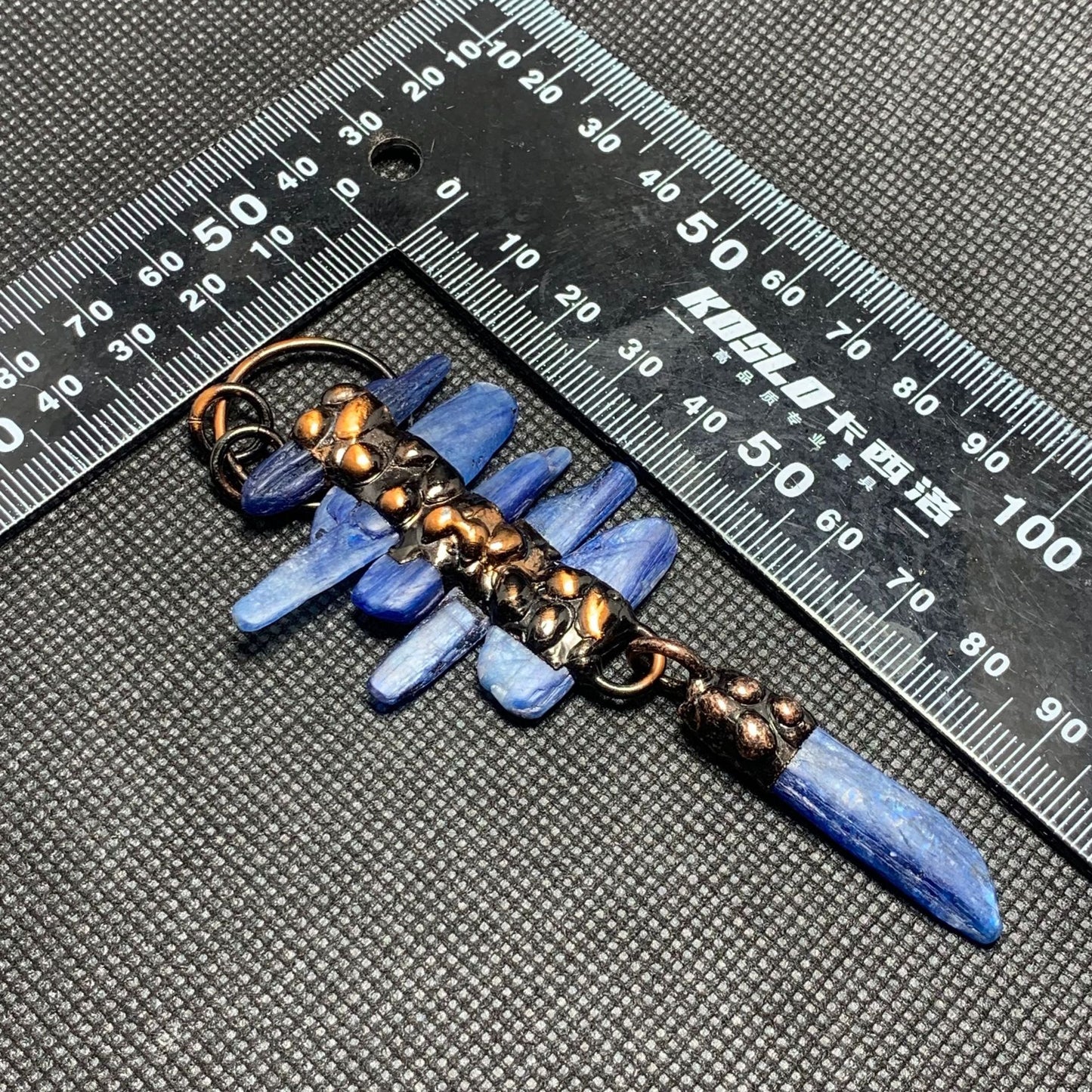 Blue Kyanite Raw Stone Pendant Set | Bohemian Bronze Statement Jewelry