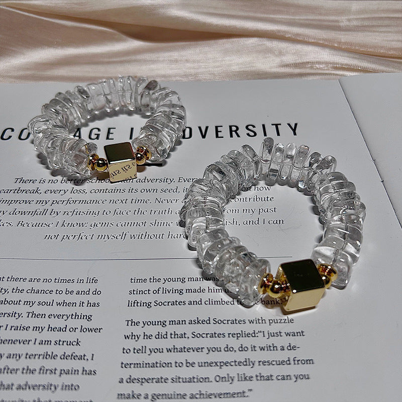 Natural white crystal irregular rough stone bracelet.