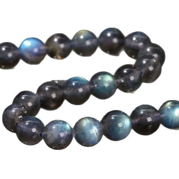 7A Natural Elongated Stone Gray Moonlight Round Bead Bracelet