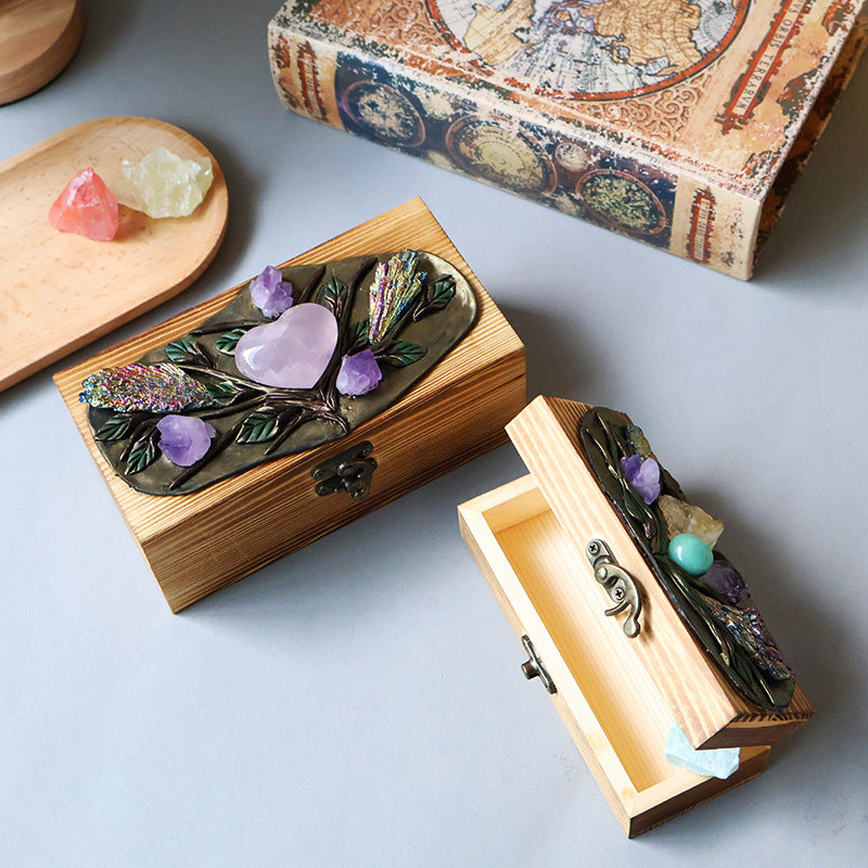 Natural crystal handmade wooden handicraft wooden box