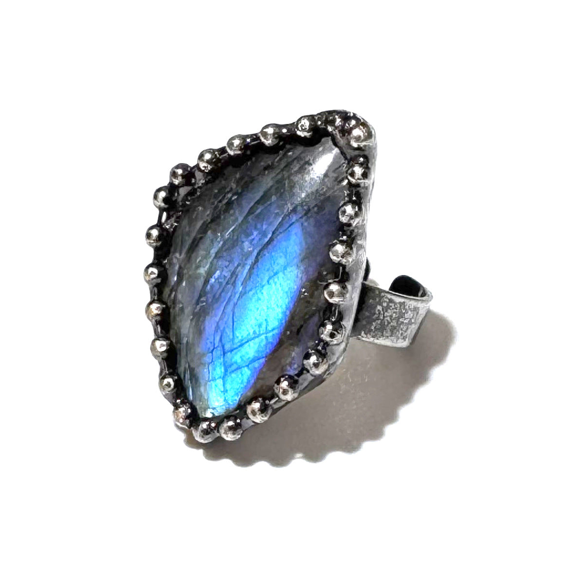 Labradorite Raw Stone Ring | Adjustable Bronze Boho Band