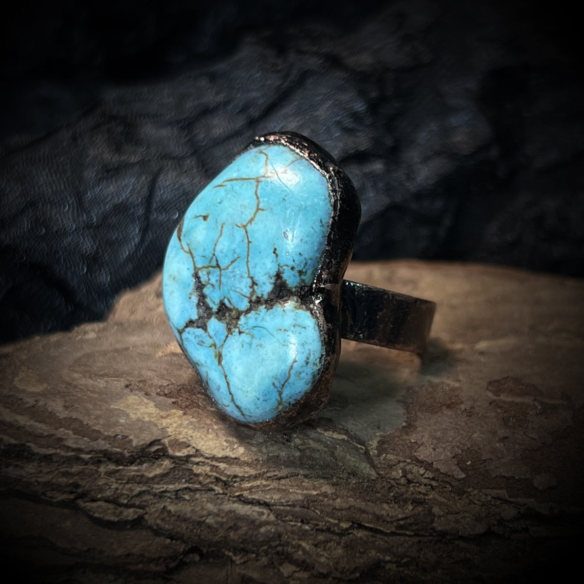 Bohemian Forest Style Raw Stone Ring | Adjustable Copper Open Band | Multiple Stone Options