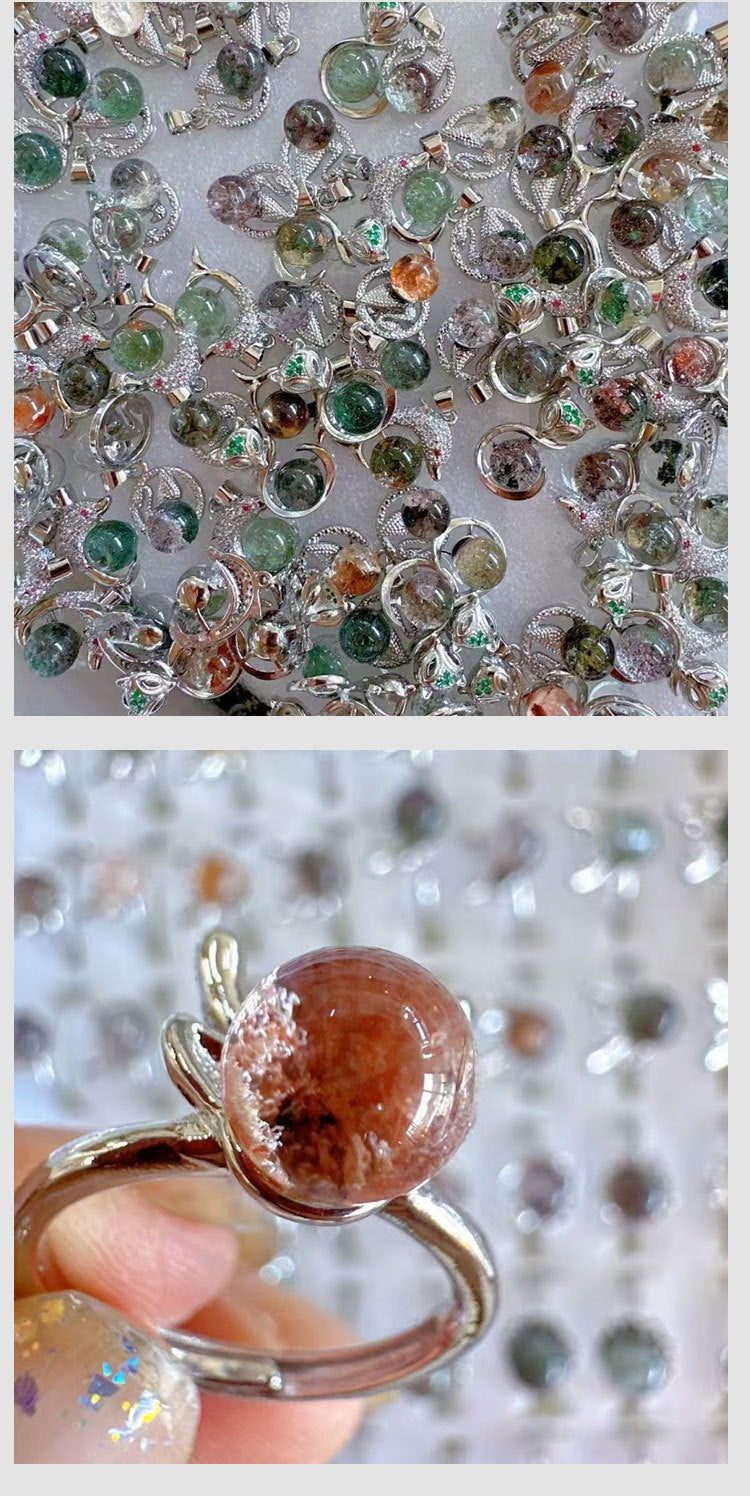 Natural crystal ring Green ghost color ghost crystal egg surface ring surface Cornucopia opening adjustable ring
