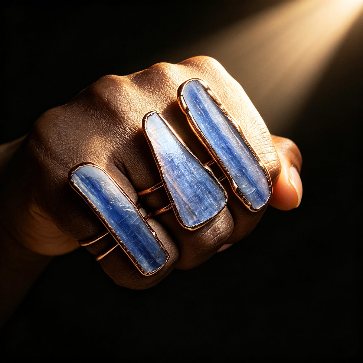 Natural Kyanite Raw Crystal Ring – Open Adjustable Band | Handmade Boho Jewelry