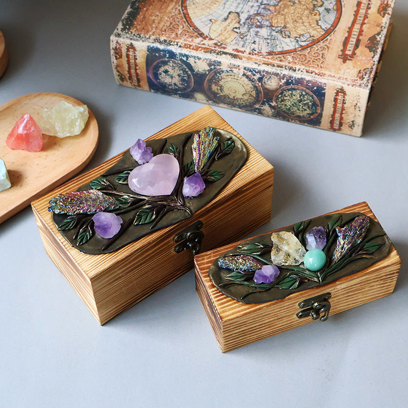 Natural crystal handmade wooden handicraft wooden box
