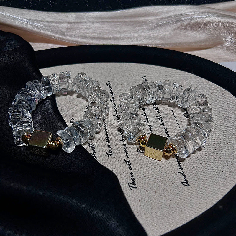 Natural white crystal irregular rough stone bracelet.