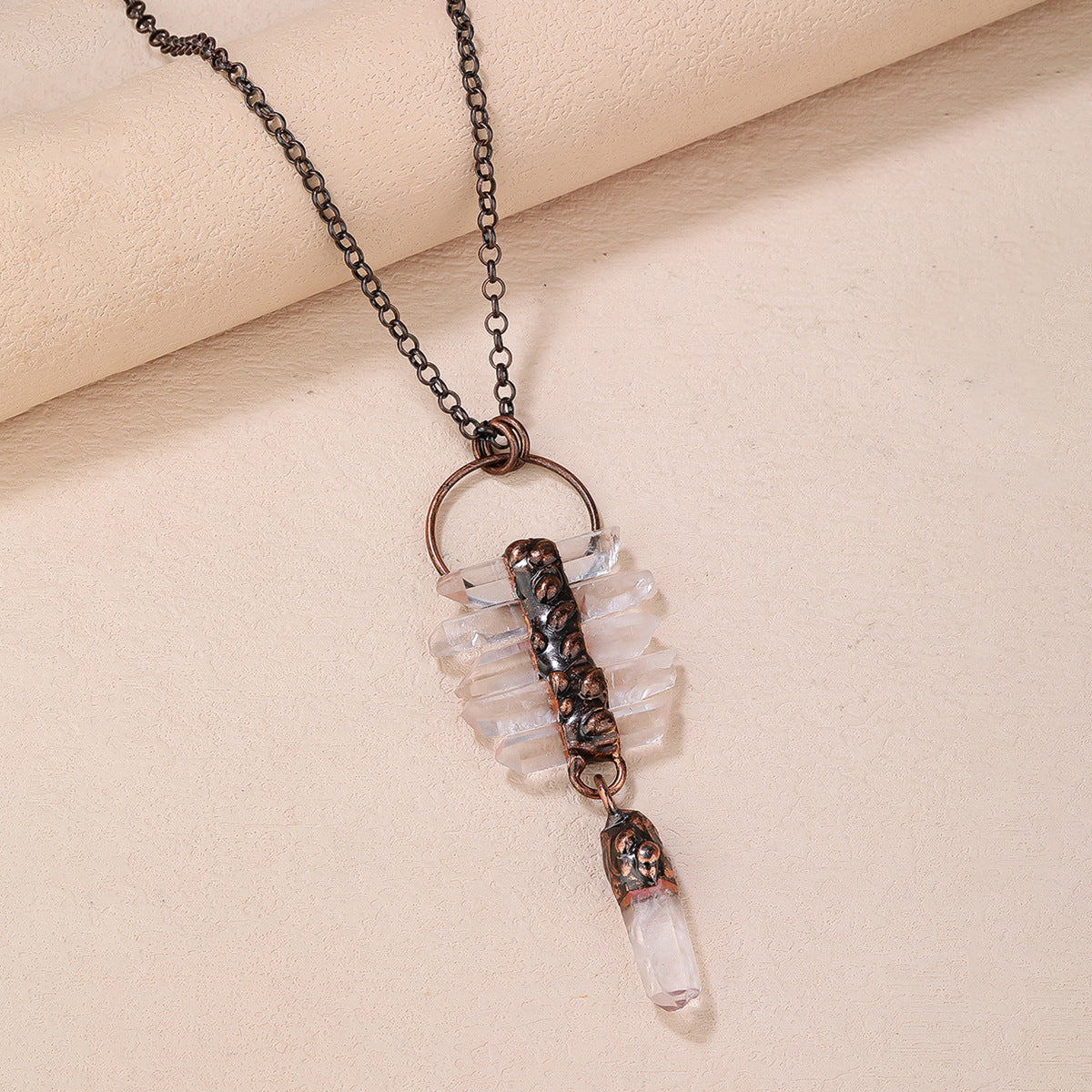 Natural white crystal hexagonal column pendant necklace