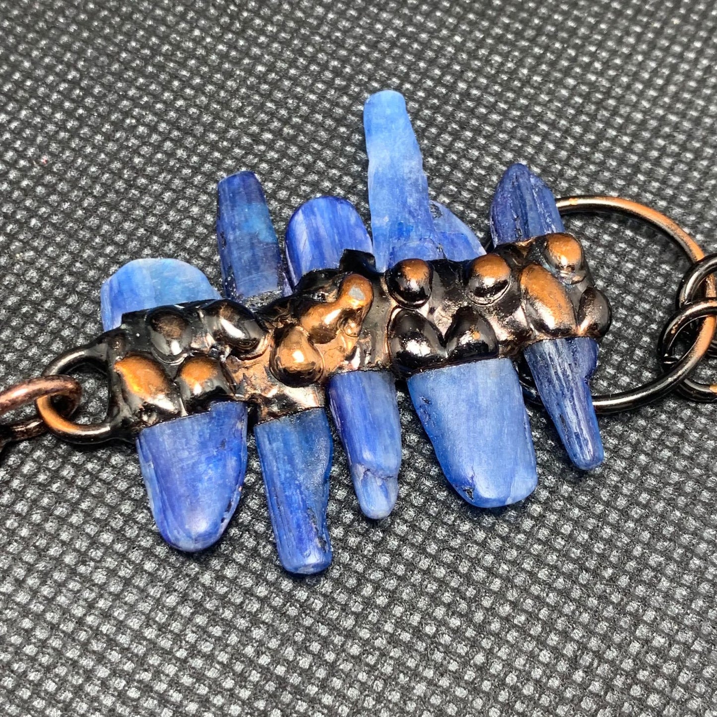 Blue Kyanite Raw Stone Pendant Set | Bohemian Bronze Statement Jewelry