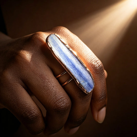 Natural Kyanite Raw Crystal Ring – Open Adjustable Band | Handmade Boho Jewelry