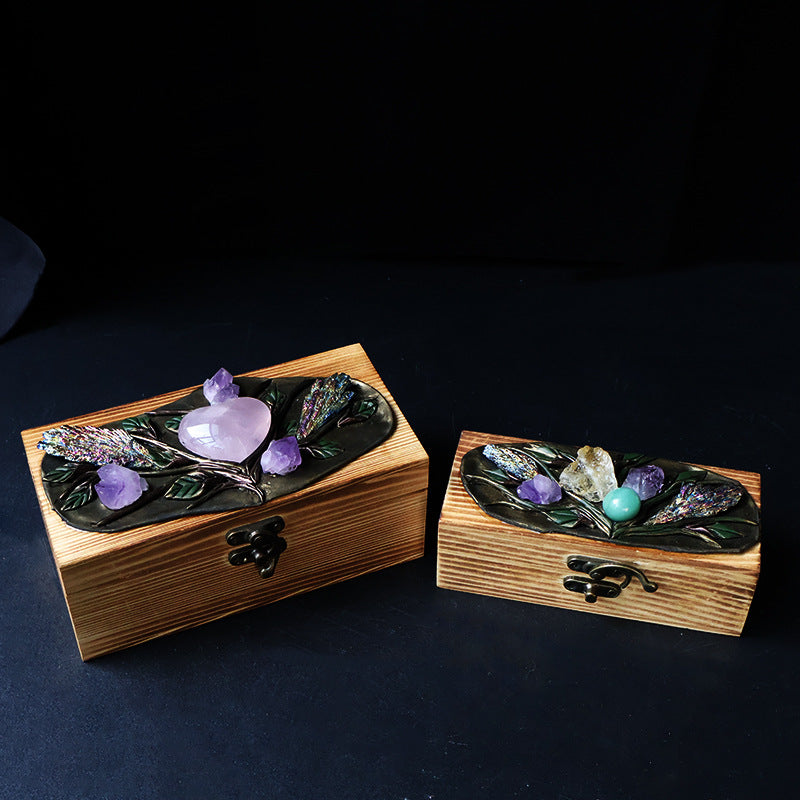 Natural crystal handmade wooden handicraft wooden box