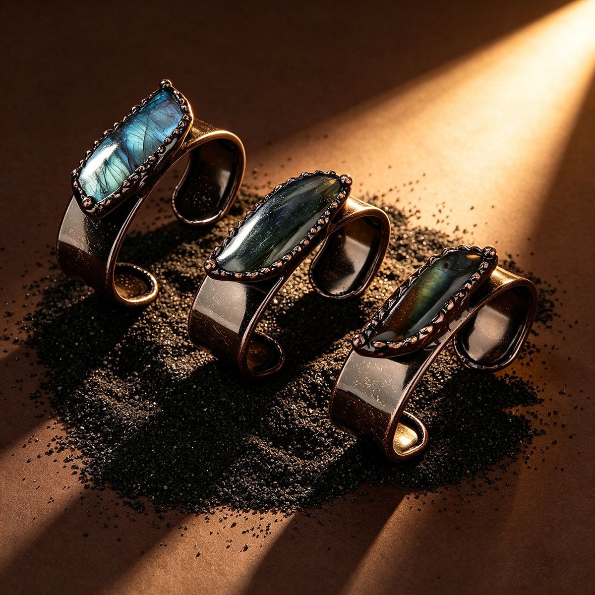 Bohemian Forest Style Labradorite Cuff Bracelet | Adjustable Antique Bronze Copper | Handmade