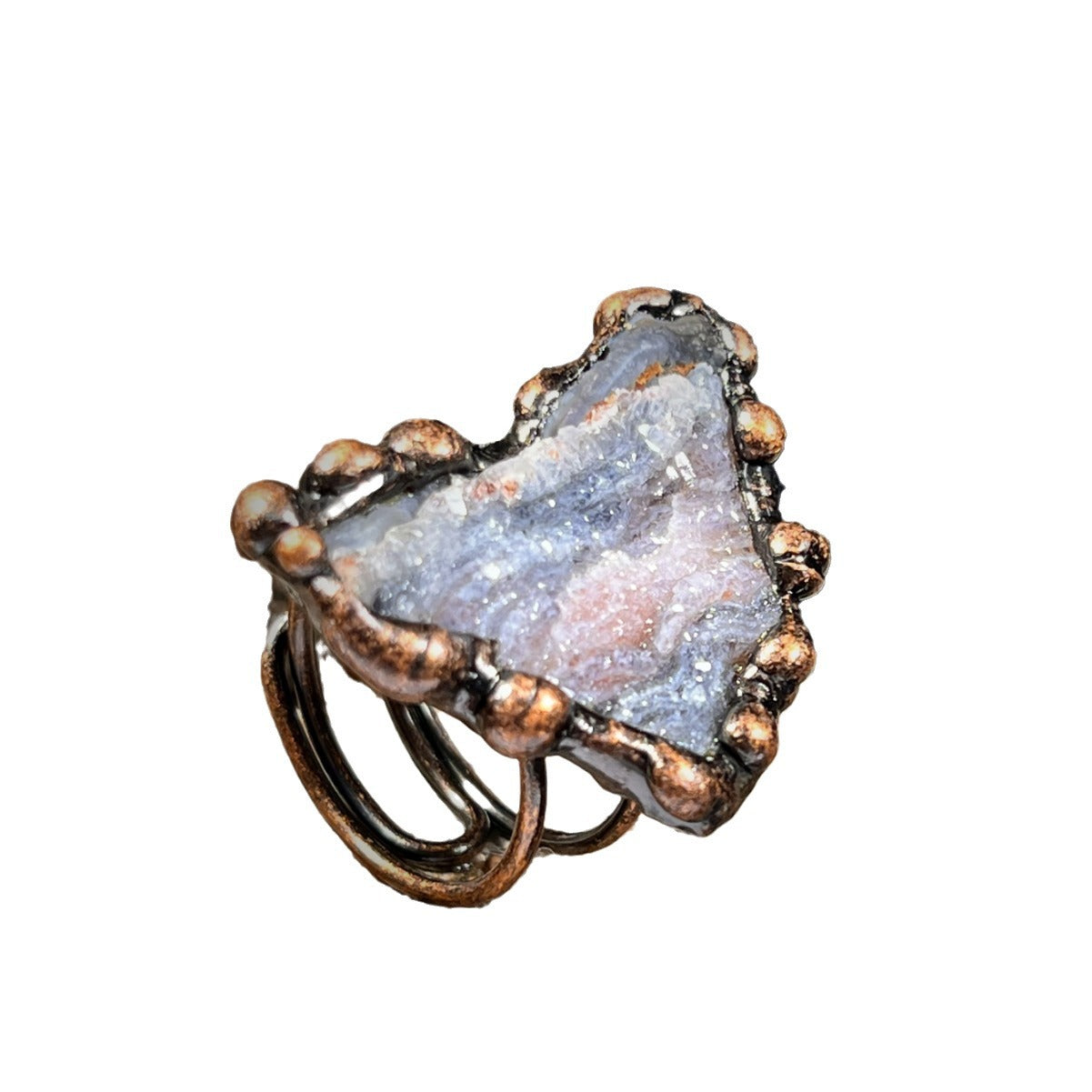 Natural sun agate crystal bud rough stone amorphous hand-hemmed bronze adjustable opening ring