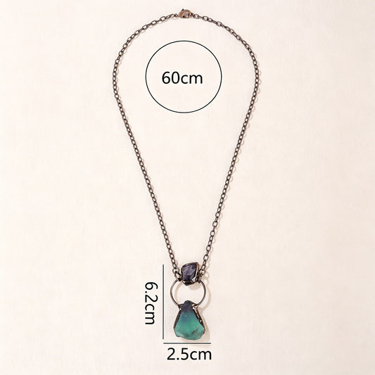 Bohemian Forest Style Amethyst & Green Fluorite Raw Stone Pendant | Antique Bronze | Handmade